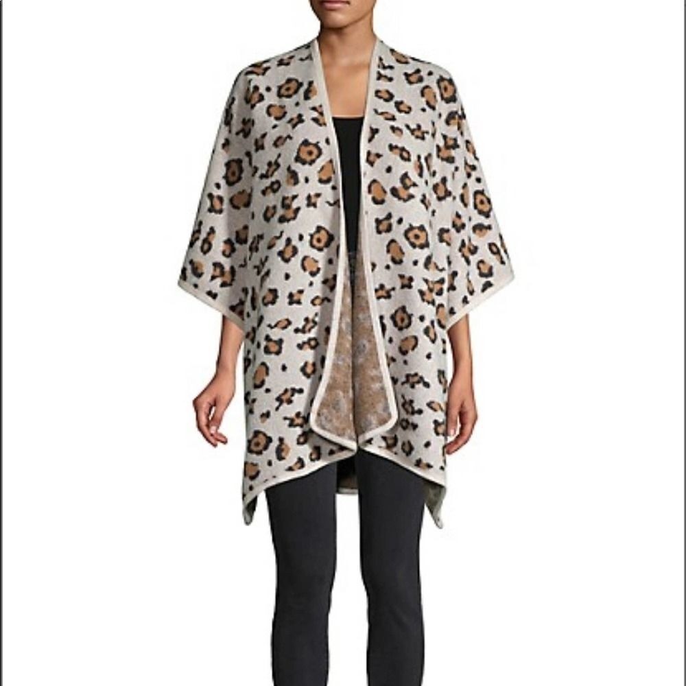 Marcus‎ Adler Oversized Leopard Cheetah Cardigan Poncho Cream Brown One Size